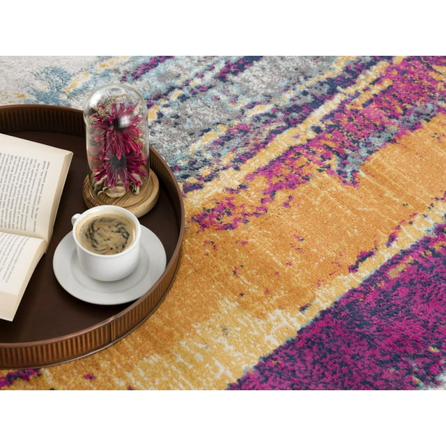 Rug Branch Savannah 2' x 7' (Exact Size: 2'3" x 7') Mid-Century Modern Modern Runner Runner Rug, Purple Orange, Abstract Entryway, Hallway, Bathroom, and Kitchen