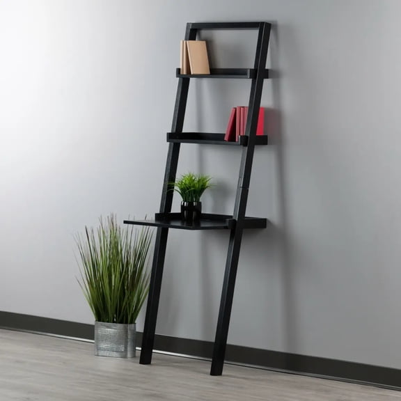 Contemporary Home Living Leaning Desk with Two Shelves - 69.25” - Black