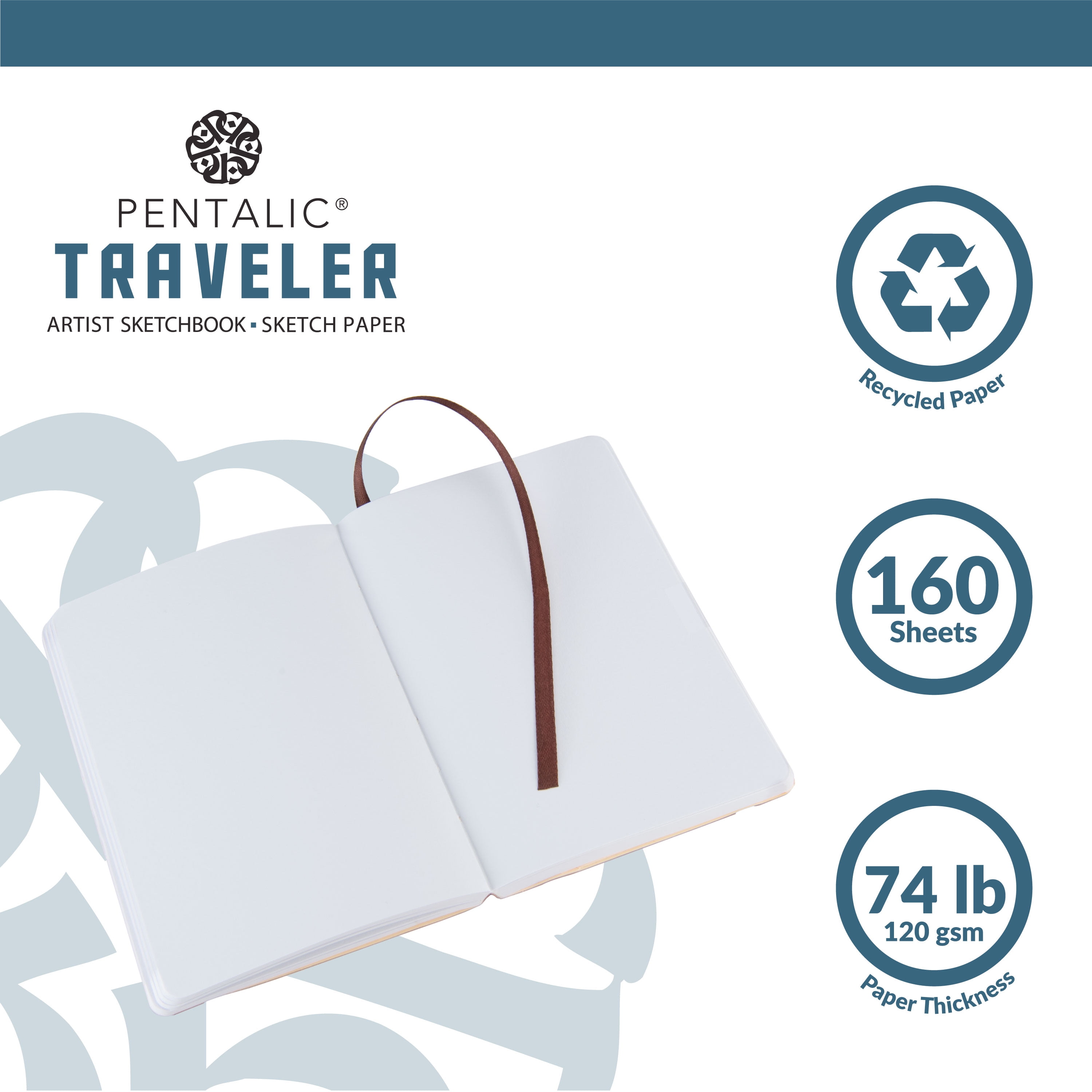 Pentalic 6 x 8 Pocket Sketchbook Traveler Journal, 160 Pages, Turquoise