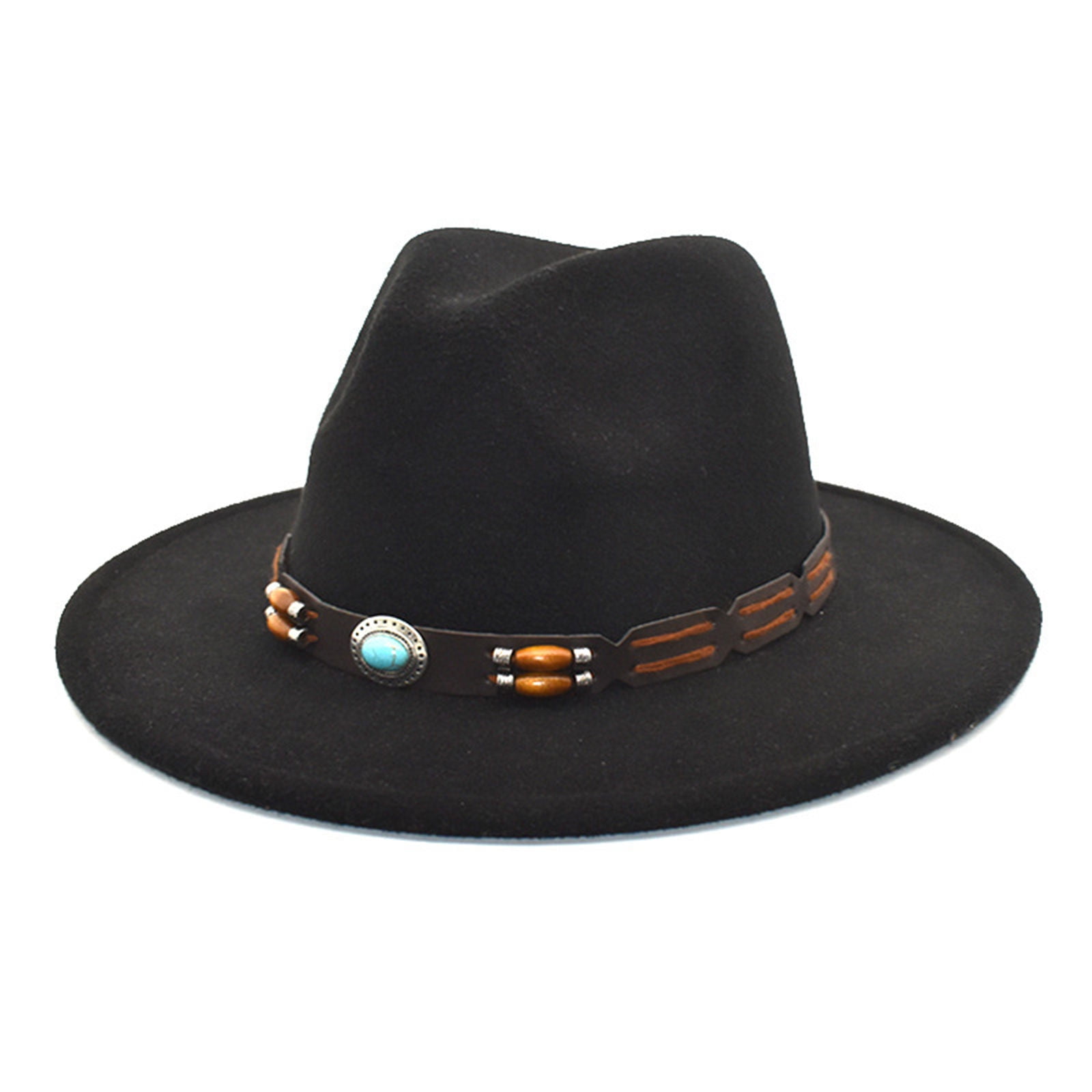 Adults Unisex Retro Western Cowboy Riding Hat Leather Belt Wide Cap