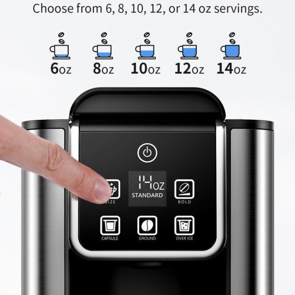 Single Serve Coffee Maker for K Cup and Grounds, 6-14 Oz Brew Sizes, 50 Oz Removable Water Tank, One Cup Coffee Machine