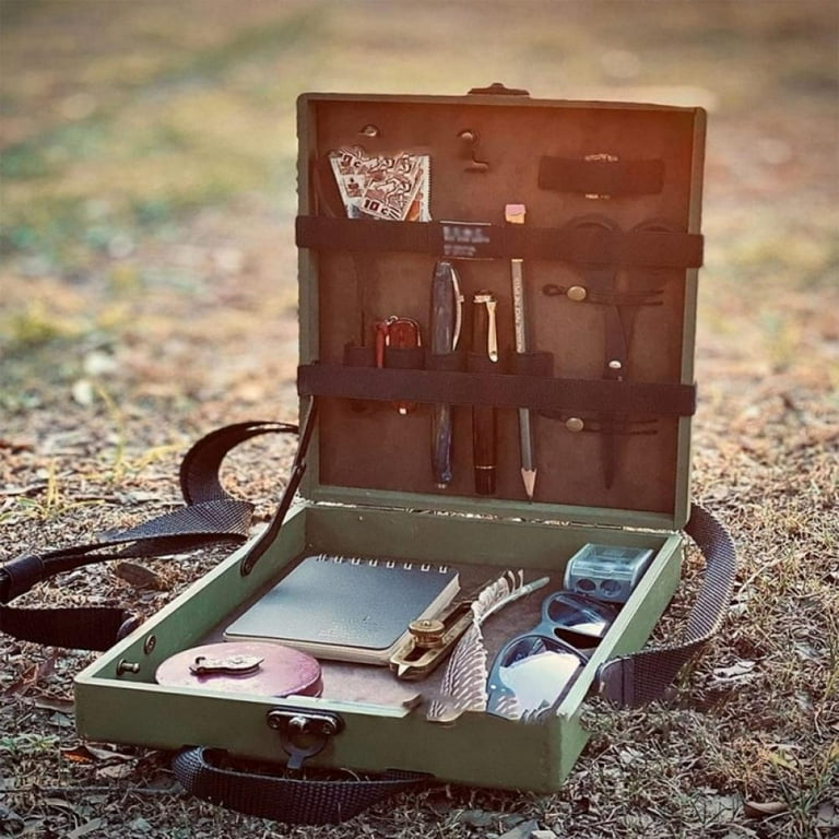 Writers Messenger Wood Box,Artist Tool and Brush Storage Box,  Multi-Function Retro Wooden Handmade Portable Crossbody Postman Bag  Painting Tool
