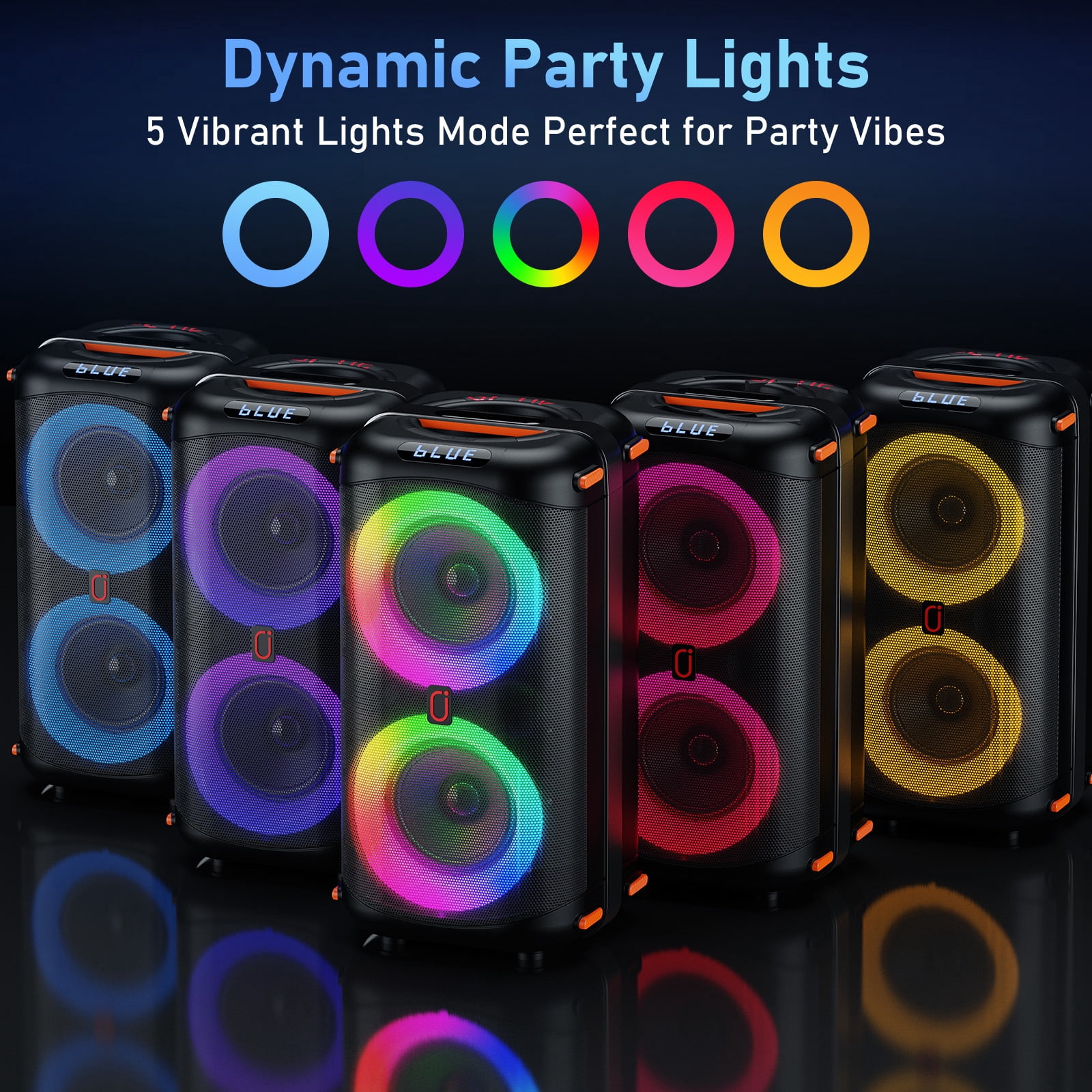 FanFun Portable Party Speaker, Loud Stereo Sound, Bluetooth Speaker with Treble/Bass Adjustment, Outdoor Speaker, T27-T