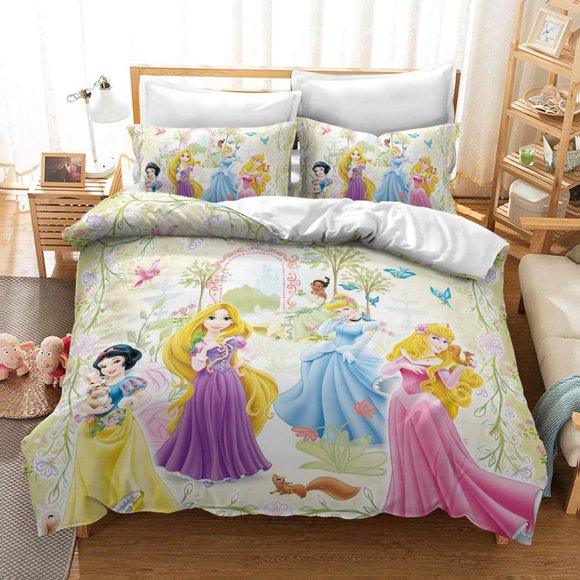 LAICAIW Fairy Tales Bedding All Princess 3D Print Duvet Cover Set Princess Girls Kids Bed Set Soft Microfiber 2 Pcs(1 Duvet Cover & 1 Pillow Sham)