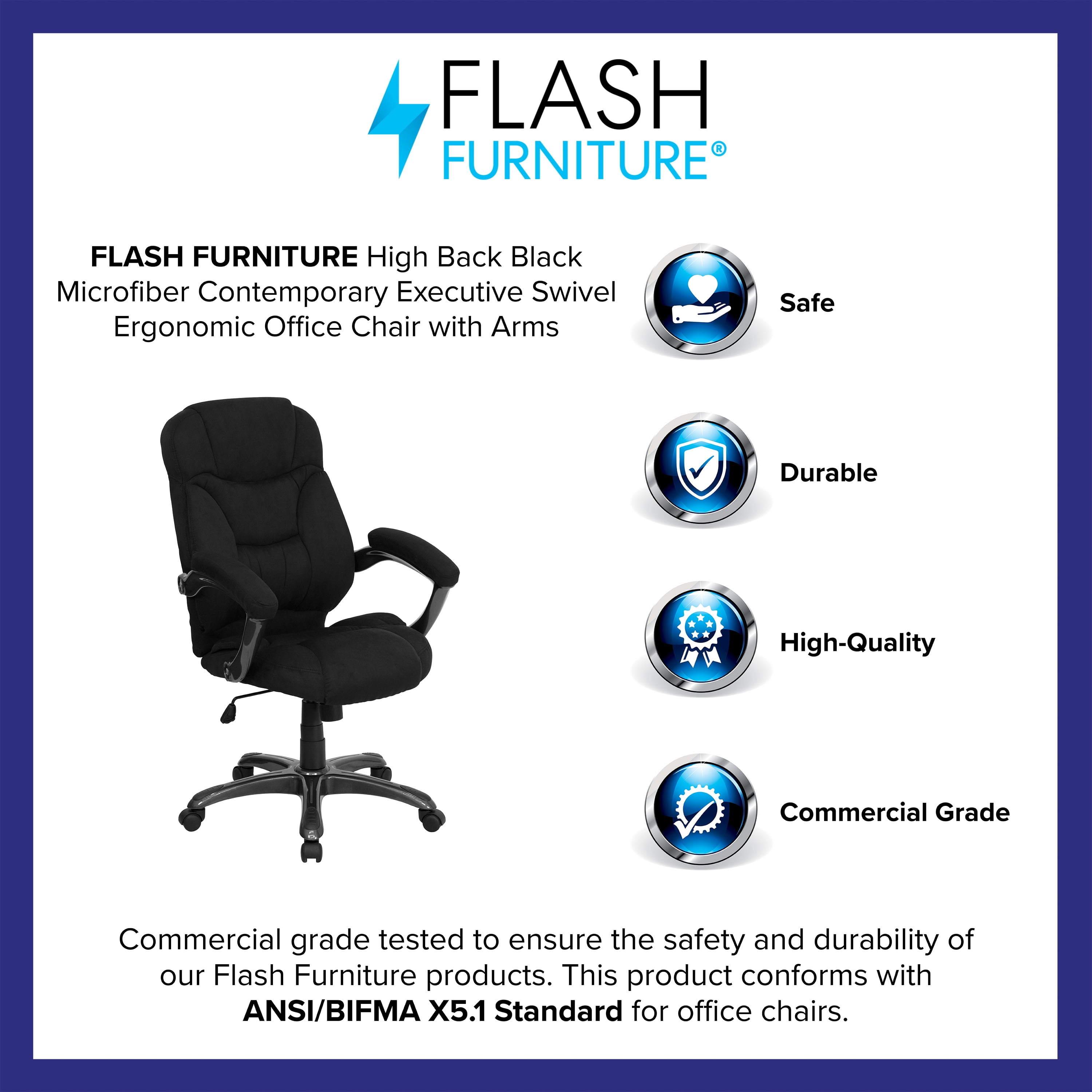 Emma + Oliver High Back Black Microfiber Executive Swivel Ergonomic Office Chair with Arms
