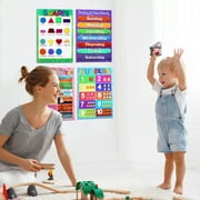 Educational Charts 10PCS Posters Charts for Kids Kindergarten Classrooms Includes Alphabet Letters Colors Days of the Week Numbers 1-10 Numbers 1-100 Farm Animals Seasons Weathers Months Shapes