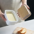 thumbnail image 5 of Sweejar Home Porcelain Butter Dish with Lid, Airtight Large Butter Keeper with Wooden Lid, Butter Container Perfect for 2 Sticks of Butter West or East Coast Butter (White), 5 of 5