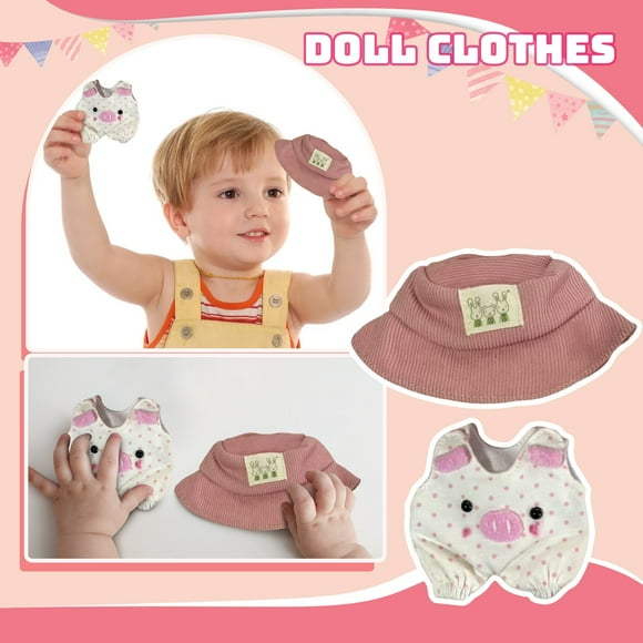 NAOJIE Vêtements pour Poupée Bébé Reborn avec Chapeau - Tenues à Motif de Porc Mignon pour Poupées de 6-7 Pouces, Baby Alive Clothes, Vêtements pour Poupée Bébé Reborn, Accessoires pour Poupée Bébé
