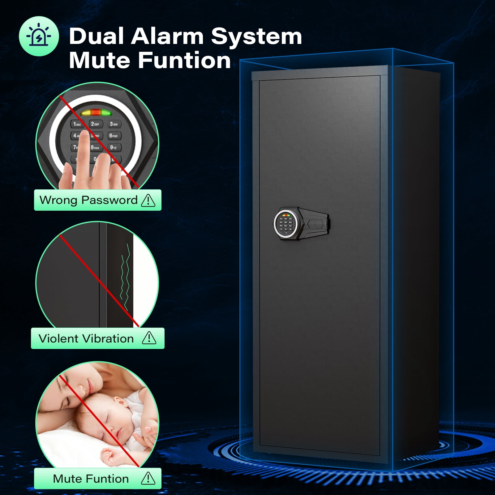 15-20 Gun Safe, Large Gun Safe for Pistols, Unassembled Gun Cabinet with Adjustable Shelf & Gun Rack, Gun Safe for Home and Shotgun, Quick Access Gun Cabinet with Mute Function & Dual Alarm