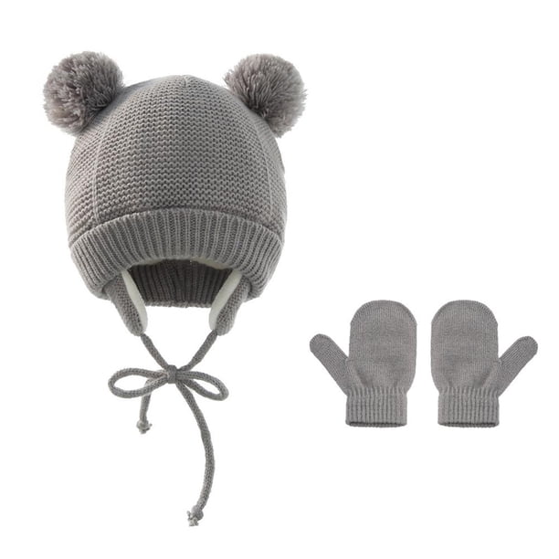 Gorro Con Orejas De Punto Cálido Para Bebés Y Niños, Conjunto De Guantes Cálidos, Gorro De Cúpula Encantador De Color Sólido + Guantes, Novedad De 2021 Moyic AP006663-03