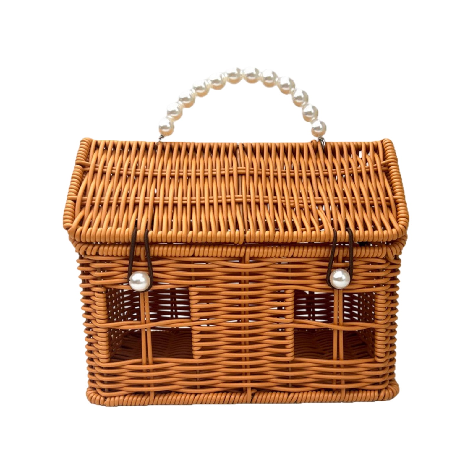 9.3'' Easter House-Shaped Rattan Gift Basket with Lid - Whimsical Woven Picnic & Harvest Basket with Handle, Charming Fairy Cottage Storage for Easter Eggs, Toys, and Spring Holiday Decor(Brown)