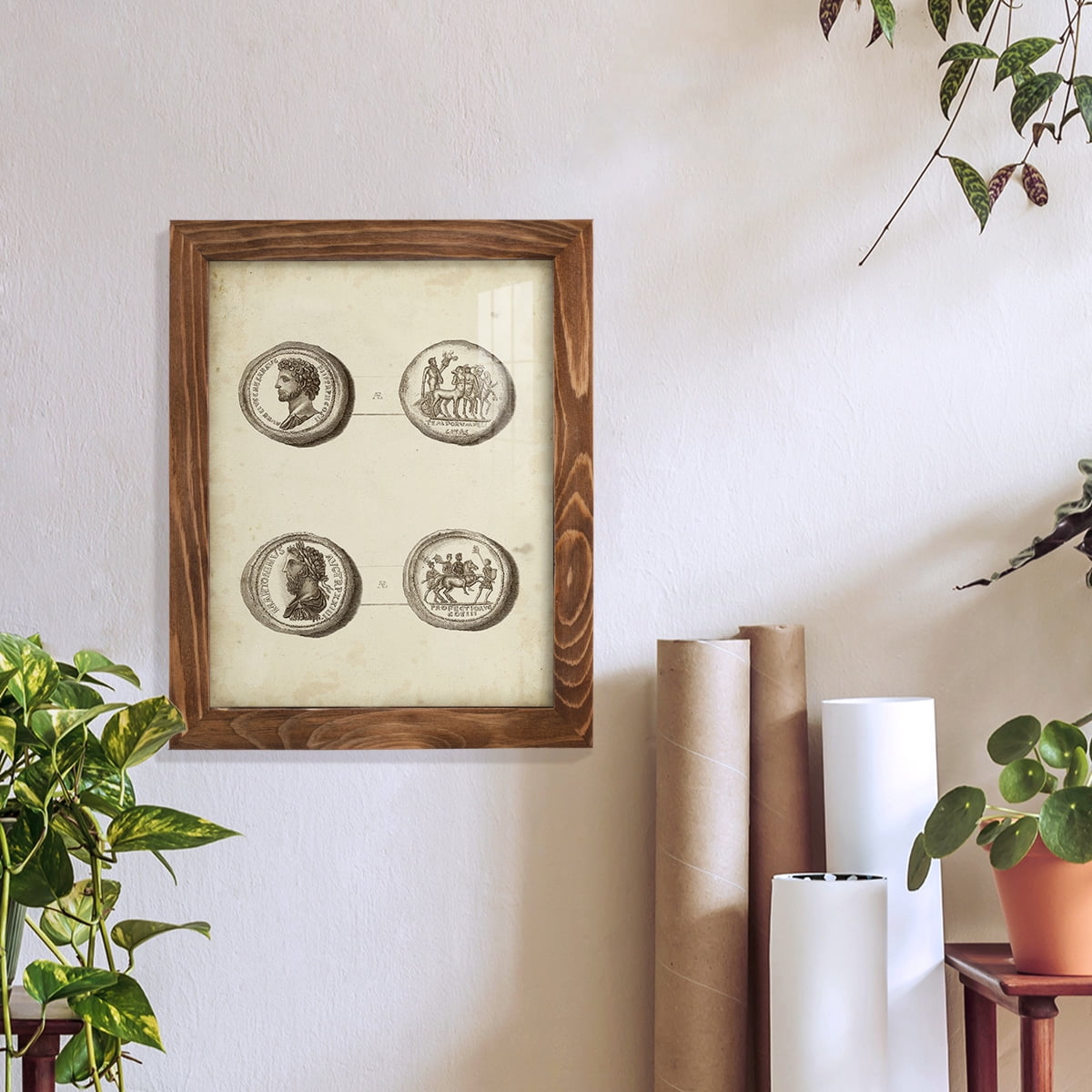 Antique Roman Coins VI -Framed Print w/glass-Walnut