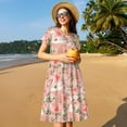 thumbnail image 4 of Susaid Swan And Flowers3 Pattern Women's Casual Floral Print Crewneck Short Sleeve A Line Boho Maxi Dress, 4 of 6