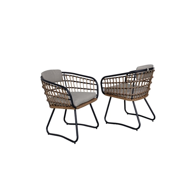 Miekor Furniture Outdoor Wicker Dining Chairs Set of 2, Patio Dining Chairs with Cushions, Rattan Dining Armchairs for Lawn, Garden, Poolside, Backyard, Porch, Beige No.2181