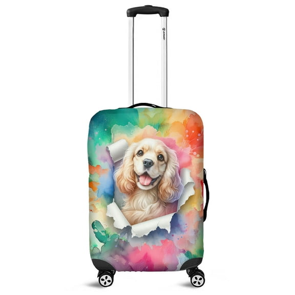 Funny Watercolor Adorable Cocker Spaniel Peeking Through Torn Paper Effect Travel Luggage Cover Cockers Dog Lover Gifts Suitcase Dust Protective Decor - 00026