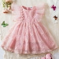 thumbnail image 2 of MeetoTime Girls Summer Dress Lace Flying Sleeved Solid Color Round Neck Embroidery Mesh Princess Dresses 2-8 Years Baby Clothes, 2 of 7