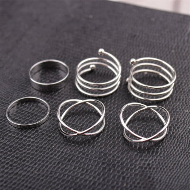 6pc/set New Unique Ring Set Punk Alloy Knuckle Rings for Womens Finger Ring 6 PCS Rings