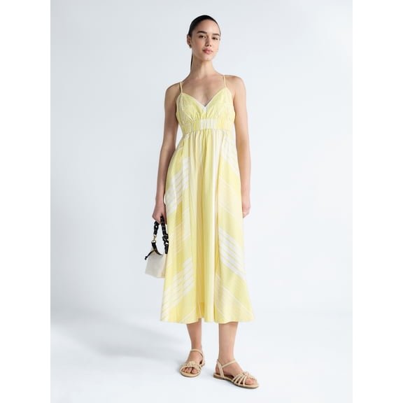 Free Assembly Women's and Women's Plus Striped Cotton Maxi Dress, with Cut Out Back, Sizes XS-4X