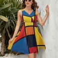 thumbnail image 3 of Mondrian Inspired（2） Dress Summer Street Style Dresses Female Sleeveless Printed Sundress, 3 of 7