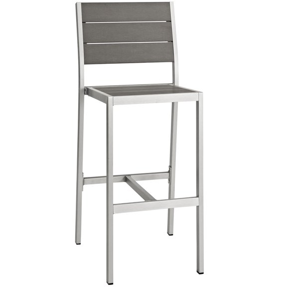 Modern Contemporary Urban Design Outdoor Patio Balcony Bar Stool Chair, Grey Gray, Metal Aluminum