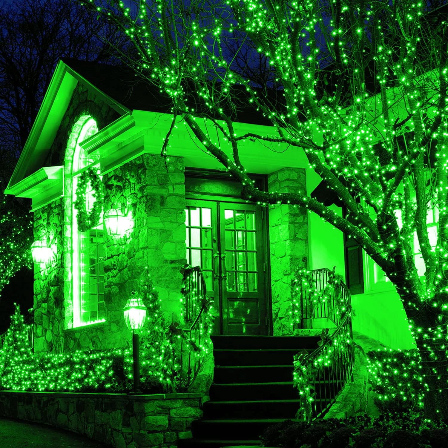 JMEXSUSS 2 Pack 200 LED Solar Halloween Lights, 75.5ft Green Solar Lights Outdoor Waterproof, 8 Lighting Modes Solar String Lights for Patio, Garden, Tree, Christmas, Halloween Decorations