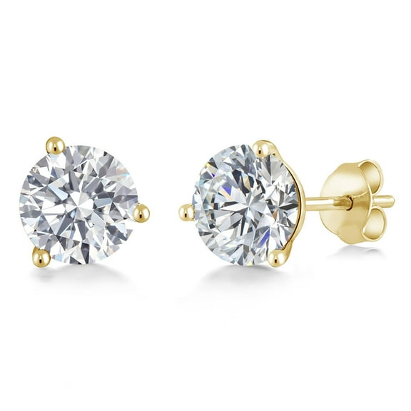 Gem Stone King 2 Cttw 14K Yellow Gold IGI Certified Lab Grown Diamond Martini Stud Earrings | Each 1 Ct Round 6.5MM | E-F Color | VS1-VS2 Clarity | Gold Earrings for Women Men