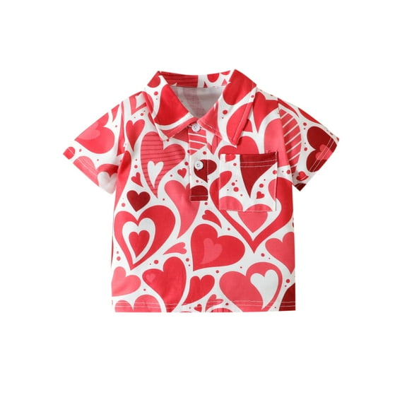 Bagilaanoe Toddler Baby Girls Boys Summer Casual Shirt 1T 2T 3T 4T 5T 6T Kids Short Sleeve Heart/Rabbit Print Button Tops