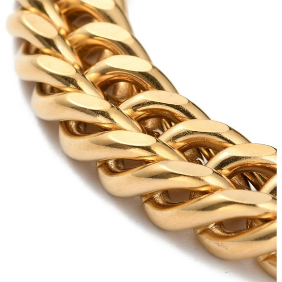1Pc 8-7/8 Inch 304 Stainless Steel Cuban Link Chain Bracelet 10mm Golden with Lobster Claw Clasps Ion Plating IP for Men Women