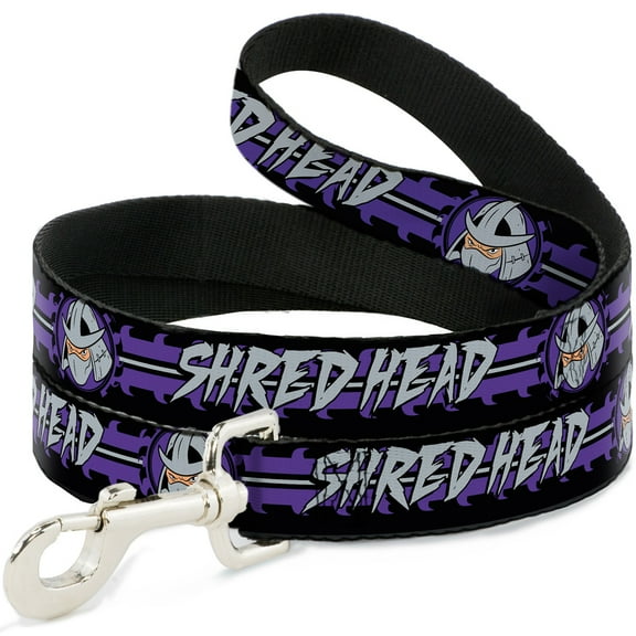 Nickelodeon Pet Leash, Dog Leash, Shredder Head Shred Head Stripe Black Purple Gray, 4 Feet Long 0.5 Inch Wide