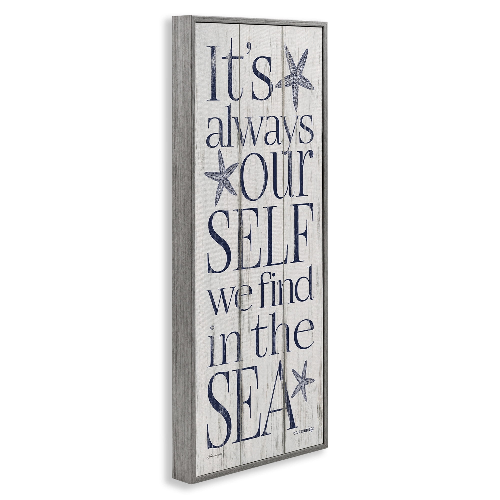 Stupell Industries Find Self In Sea Phrase Inspirational Painting Gray Framed Art Print Wall Art, 13 x 30