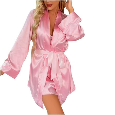 

Lace Suspender Skirt Casual Cardigan Nightgown Three Piece Set Medium Length Belt Casual Cardigan Coat Lightweight for Fall Winter