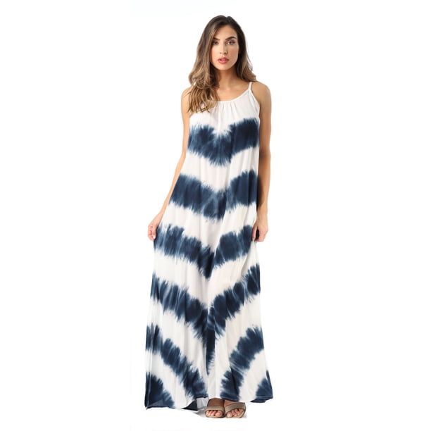 Riviera Sun Tie Dye Maxi Dress - Spaghetti Strap, Open Back, Flowy Summer & Beach Cover Up, Black/White, XL