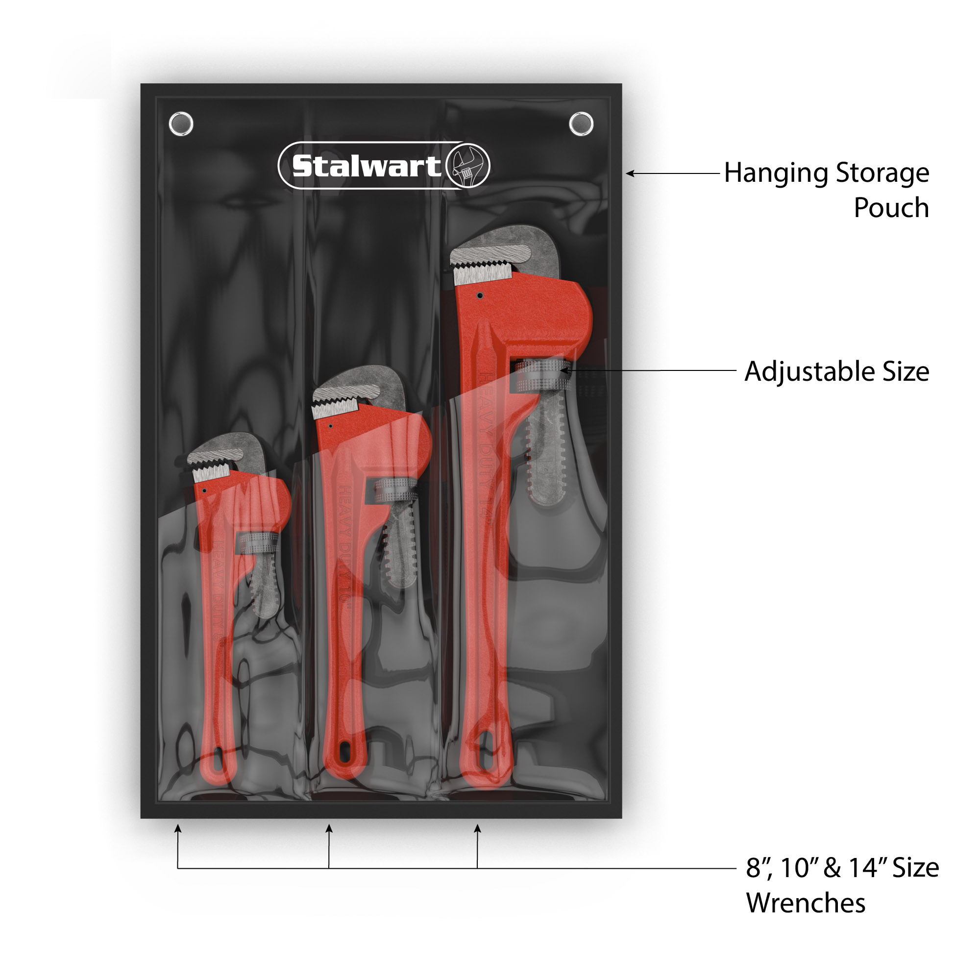 Stalwart 14-Inch, 10-Inch, and 8-Inch 3-Piece Plumbing Wrench Set (Red)