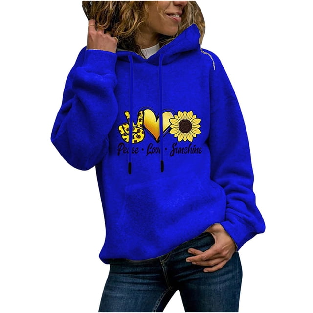 Rbaofujie Chandail à Capuche pour Femmes, Manches Longues, Imprimé, Col Rond, Bleu