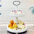 thumbnail image 6 of Wooden 2 Tiered Tray Stand with Metal Handle Round White Two Tier Tray for Home Kitchen Shelf Dinning Table Seasonal Holiday Decorations, 6 of 7