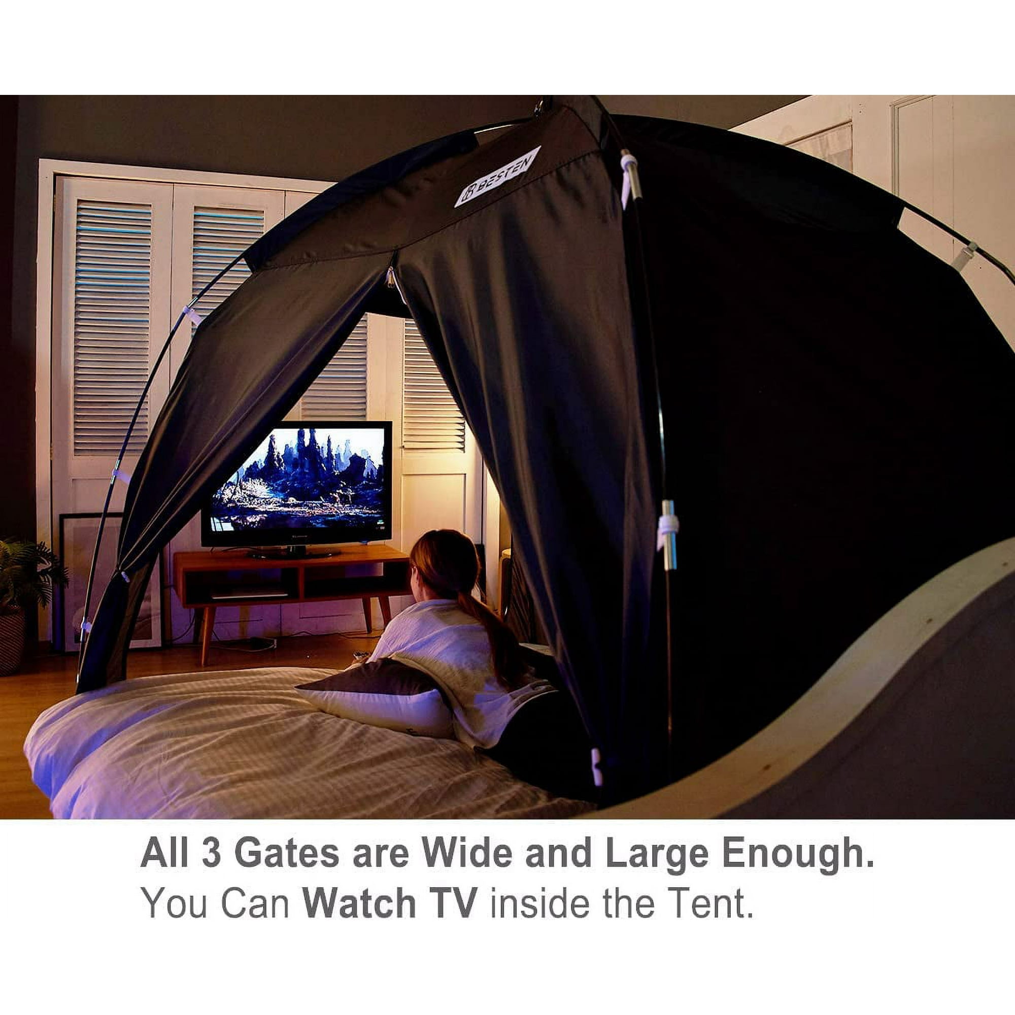 SURJDE Floorless Indoor Privacy Tent on Bed with Color Poles for Cozy Sleep in Drafty Rooms Full Queen Pink
