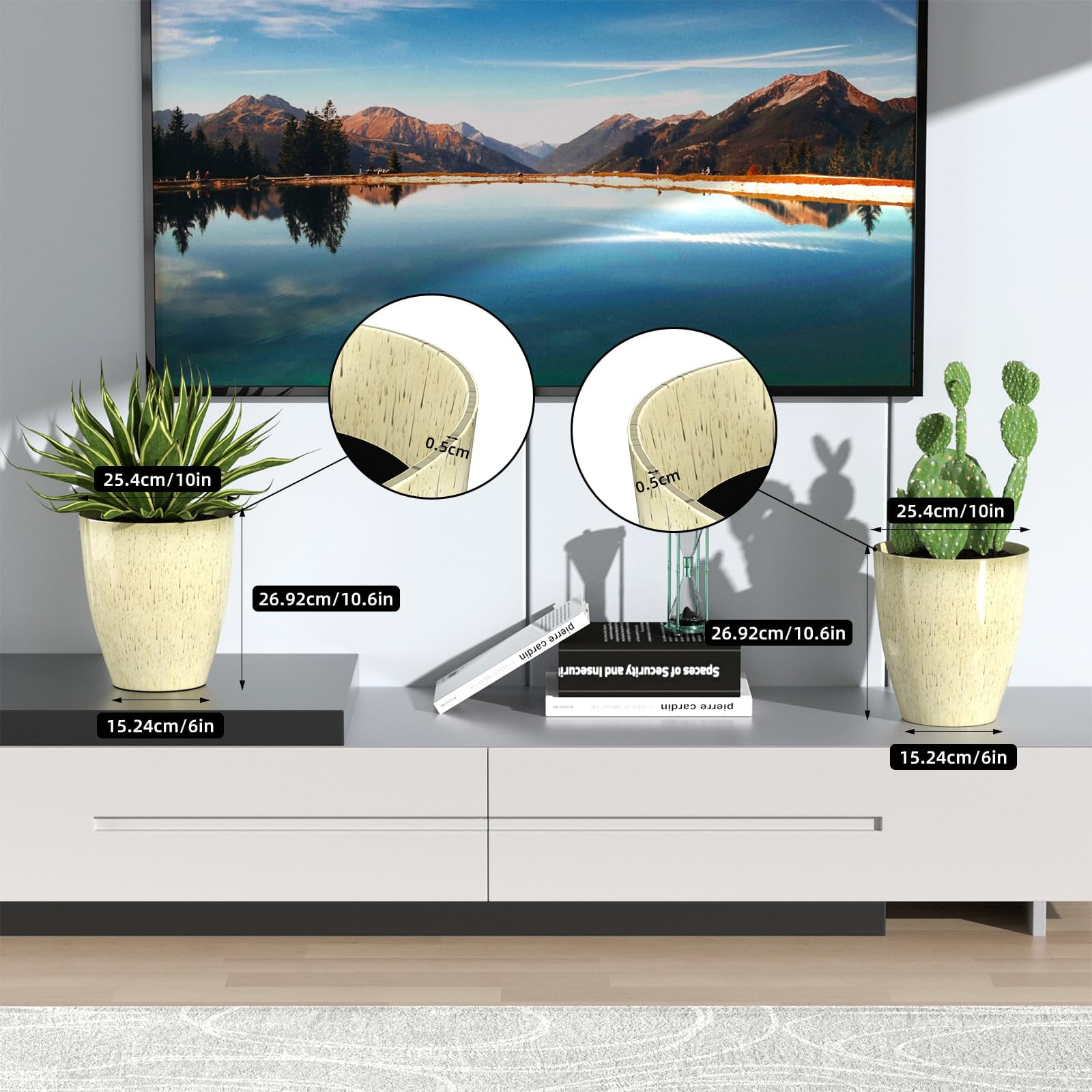 Plant Pots Set of 2 Pack,10 Inch Plant Pot for Indoor,Planter with Drainage Hole,Flower Pots Modern Round Planters for Outdoor Garden Home,Beige