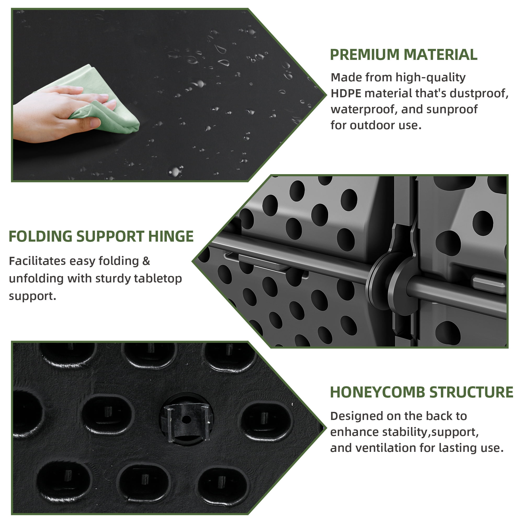 Uforic 48 Inch Round Folding Table Black Plastic with Metal Frame Indoor Outdoor Portable Table for Party Camping BBQ Garden