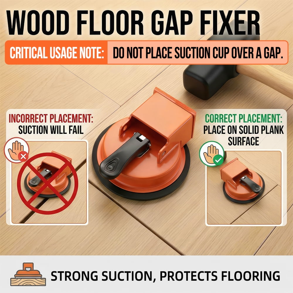 Heavy Duty Floor Gap Fixer Tool, Iron Laminate Floor Gap Repair Tool with Enhanced Suction Cup & 3 Sticky Pads for LVP Vinyl Wood Laminate Flooring Installation & Gap Adjustment Flooring Tools