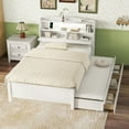 thumbnail image 3 of Harper & Bright Designs Full Size Platform Bed Frame with Trundle and 3 Drawers, Wooden LED Platform Bed W/Hidden Storage Headboard & USB Port, White, 3 of 17