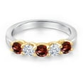 thumbnail image 3 of Gem Stone King 10K Two Tone Gold Red Zirconia and White Zirconia Wedding-Bands Ring for Women | 1.16 Cttw | Round 3.5MM | Gemstone Birthstone | Size 8, 3 of 6