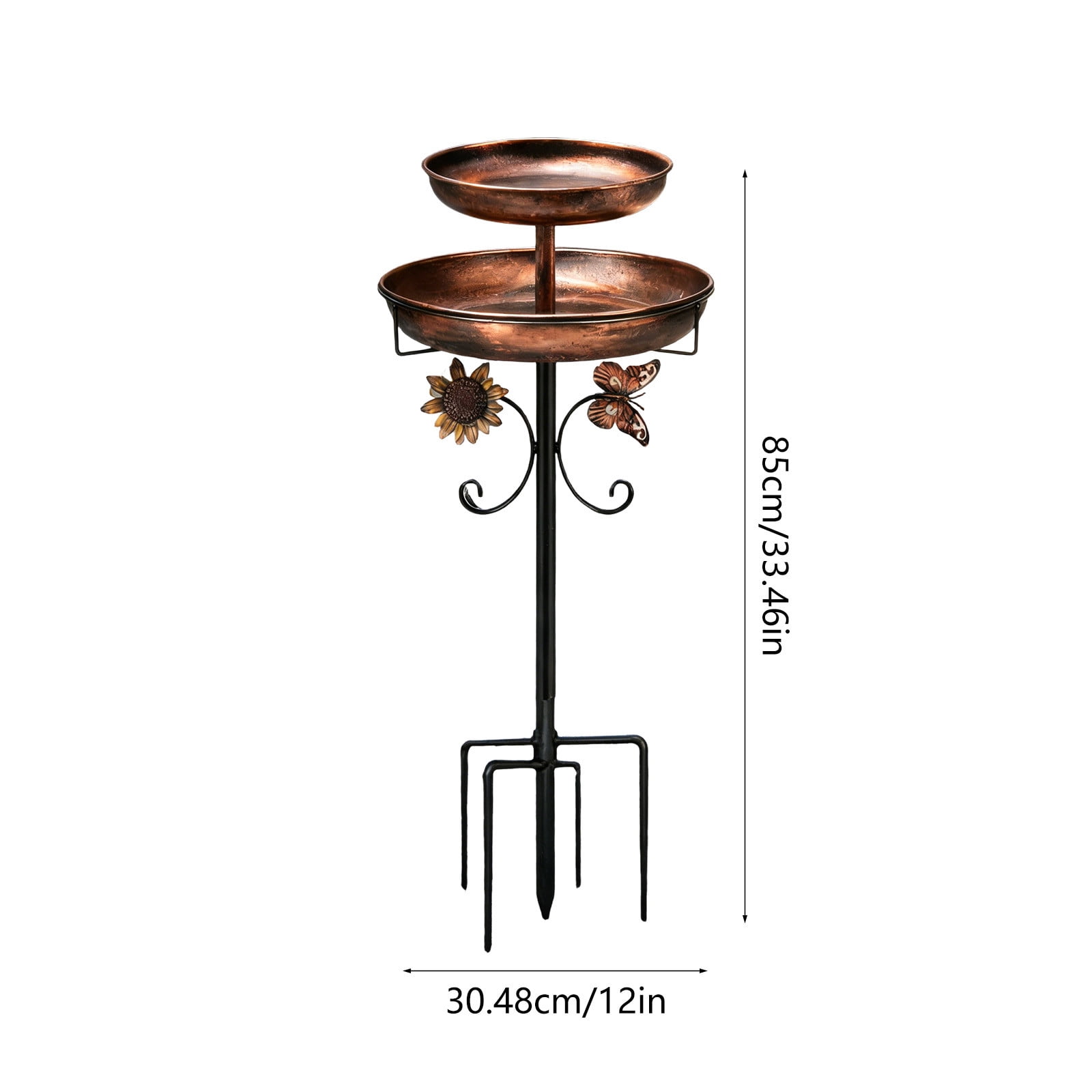 Ground-Mounted Metal Bird Bath & Feeder Stand, Multi-Functional Outdoor Unit for Garden Courtyard Meadow, 33.5 x 12in
