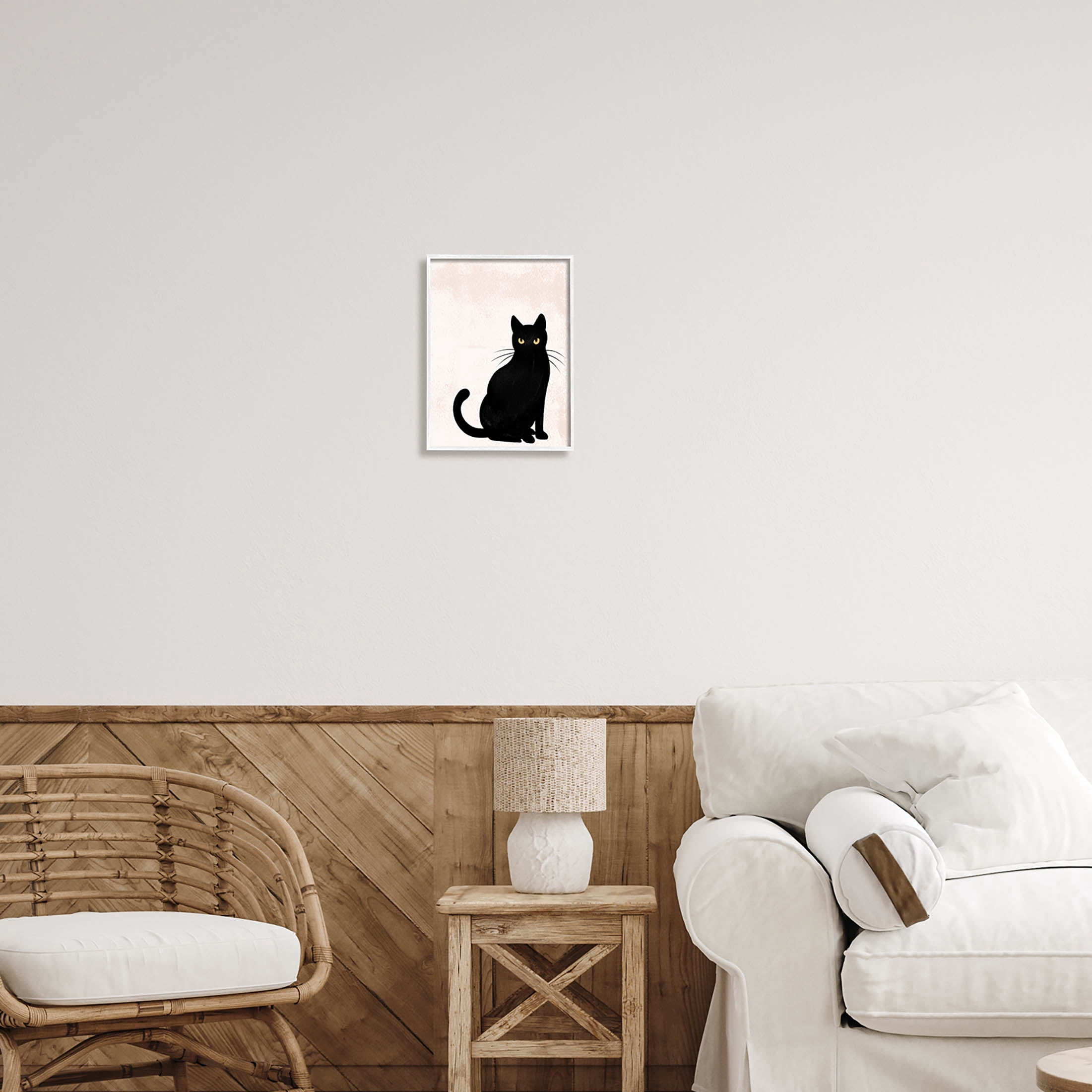 Stupell Industries Halloween Black Cat Silhouette Graphic Art White Framed Art Print Wall Art, Design by Jo Taylor