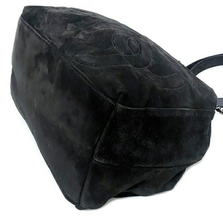Pre-Owned Chanel chain tote bag black silver triple coco suede