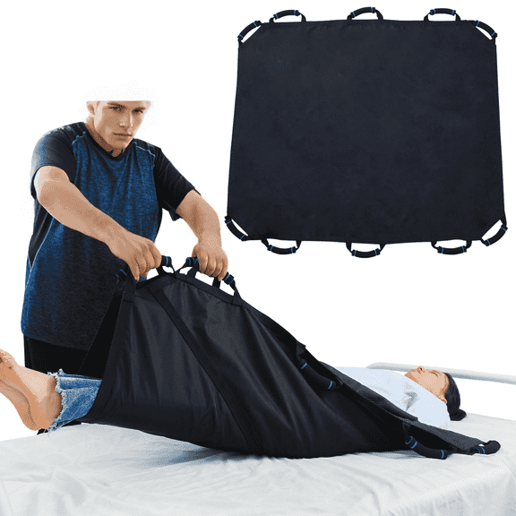 Leetye Mei Positioning Bed Pad 48" x 40" Waterproof Reusable Transfer Sheets with 10 Handles for Patient Turning, Lifting & Repositioning 300 lbs Black