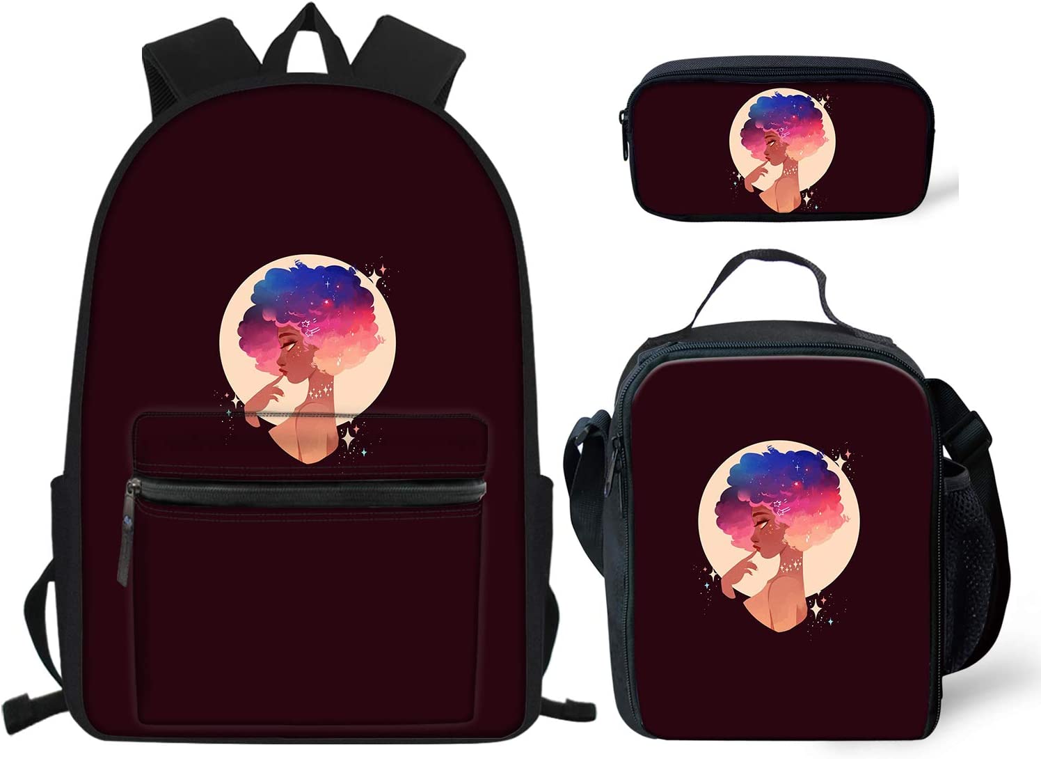 Black African American Girl School Backpack Sets Big Size Student Kids