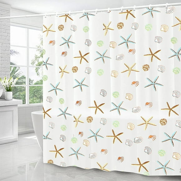 SHTUUYINGG Rideau de Douche, Imperméable et Anti-Moisissure PEVA, avec 12 Anneaux de Rideau, Motif Étoile de Mer 180x200cm