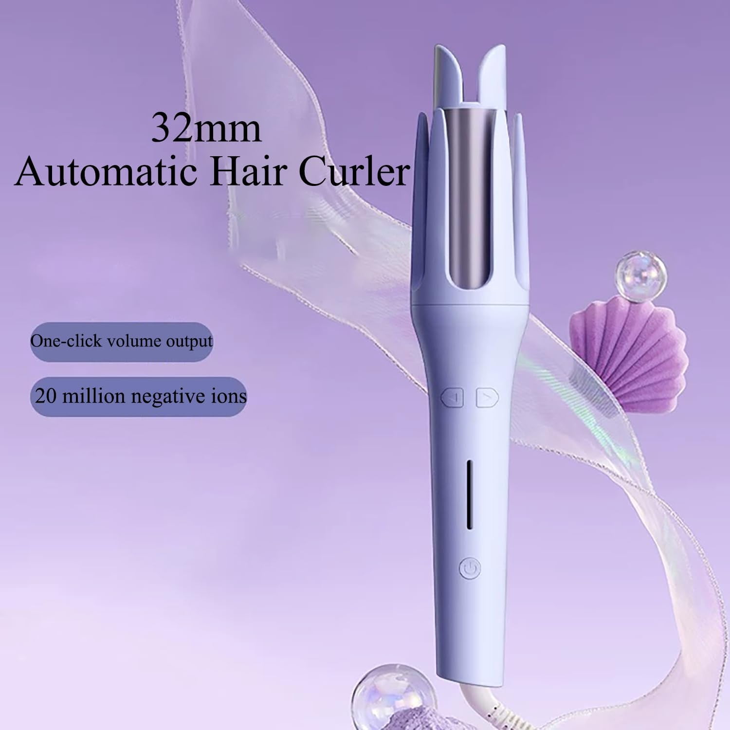 Automatic Hair Curler 3 Temperature & Timer Settings, Auto Shut-Off, Anti-Scald Rotating Curling Wand (Pink)