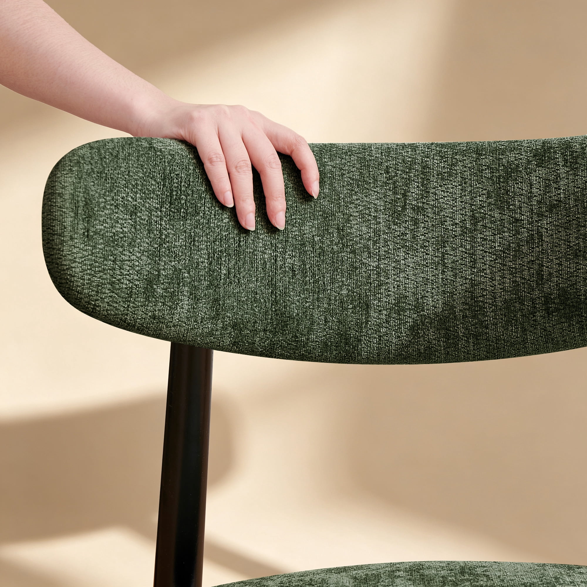 DyFun Upholstered Chenille Dining Chairs Set of 2, Solid Wooden Dining Chairs with Curved Back, Green