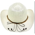 thumbnail image 3 of Cream White COWBOY Paper Straw HAT Beads Cowboy Cowgirl Men or Women Lightweight, 3 of 4